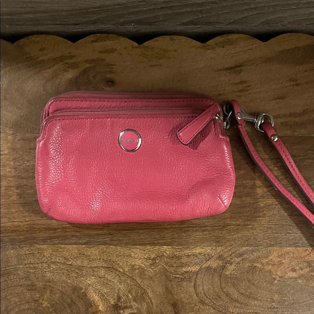 Pink Leather Coach Wristlet